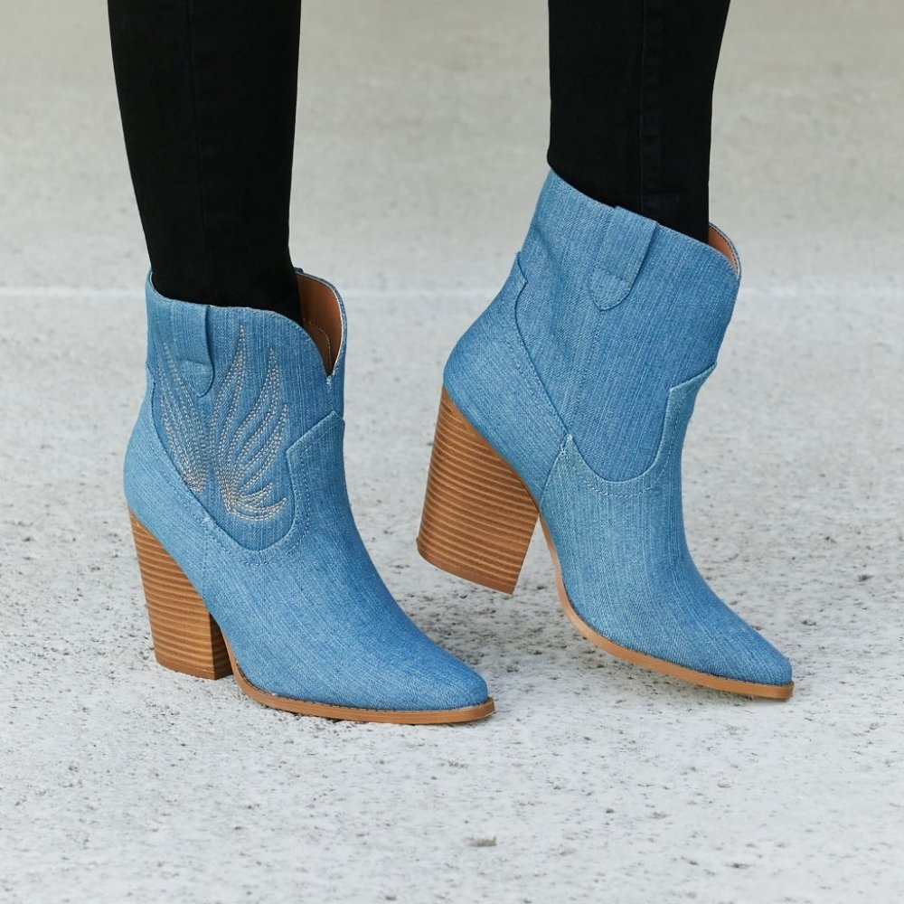 Qupid Lasso My Heart Cowboy Booties in Light Blue - Picture 2 of 6